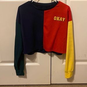 shein long sleeve cropped colorblock shirt